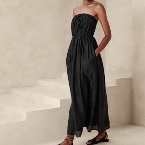 Banana Republic Black Strapless Organza Maxi Dress Size 16 Petite